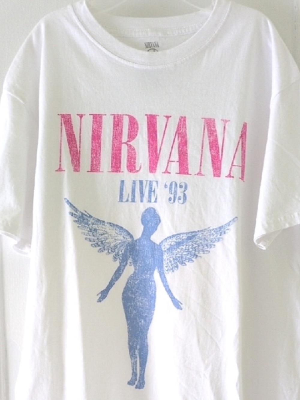 NIRVANA  🎸 Pink & White Band Tee | Blue Angel | Live ‘93